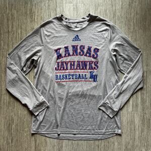 Adidas Gray Kansas Jayhawks Basketball Crewneck Long Sleeve T-Shirt Size Large